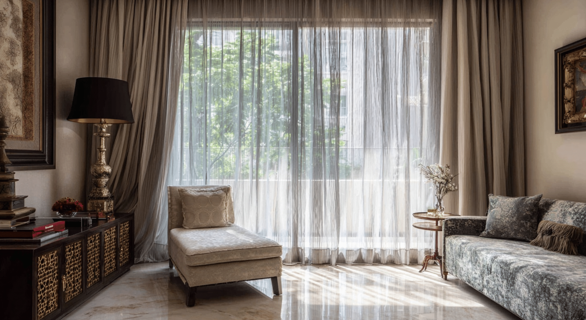 layered window treatments with sheers and drapes
