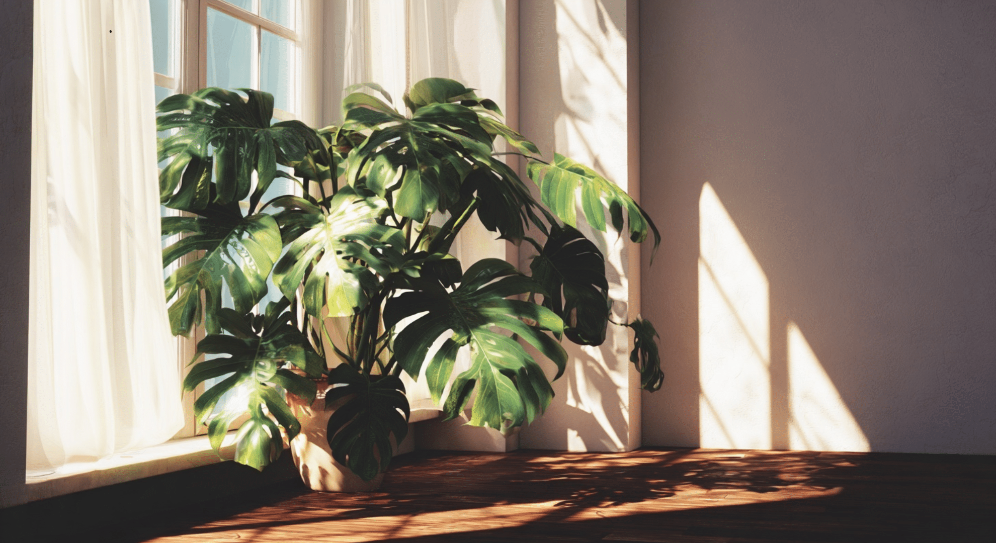 monstera plant with large split green leaves showing natural holes and fenestrations