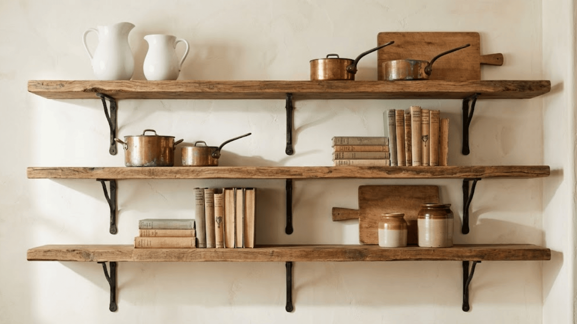 open shelving with curated decor