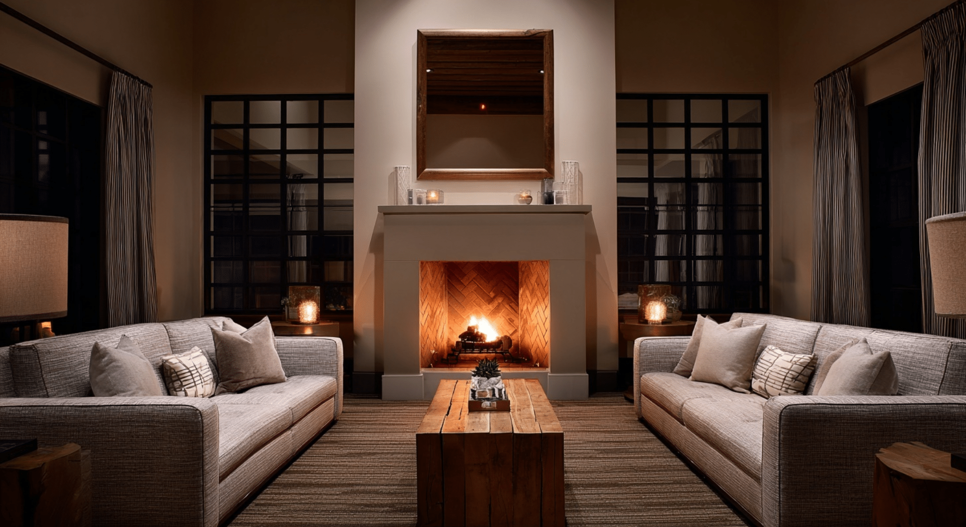 symmetrical living room seating around a focal point