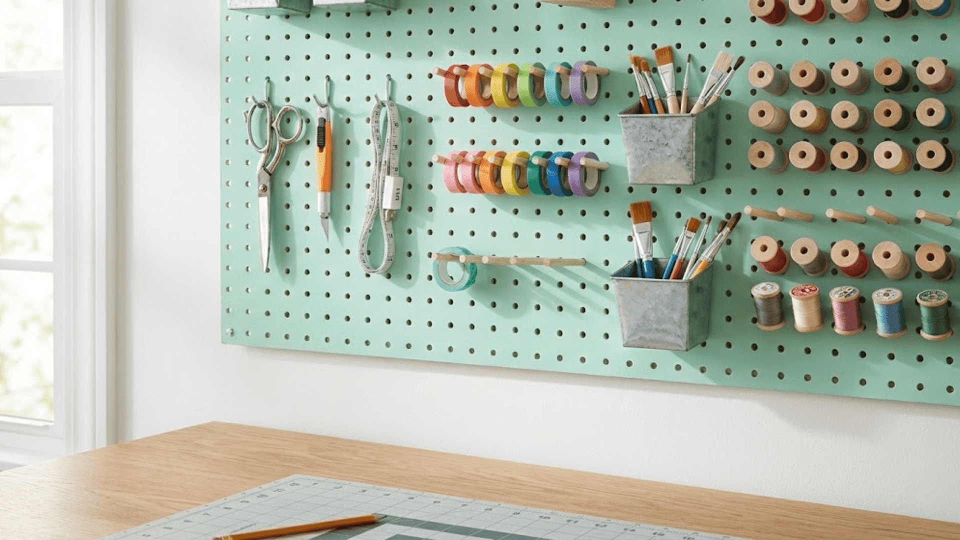 vertical pegboard tool wall
