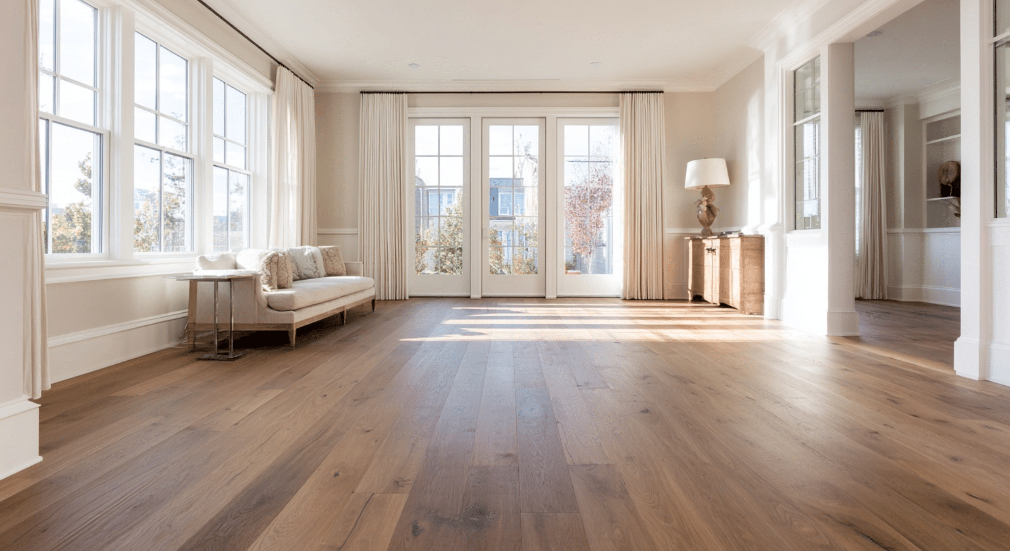 wood flooring left in natural or warm finishes