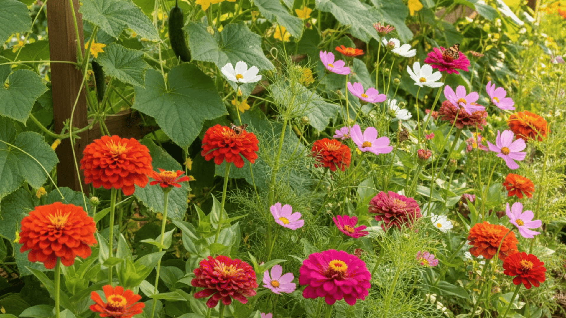 zinnias and cosmos