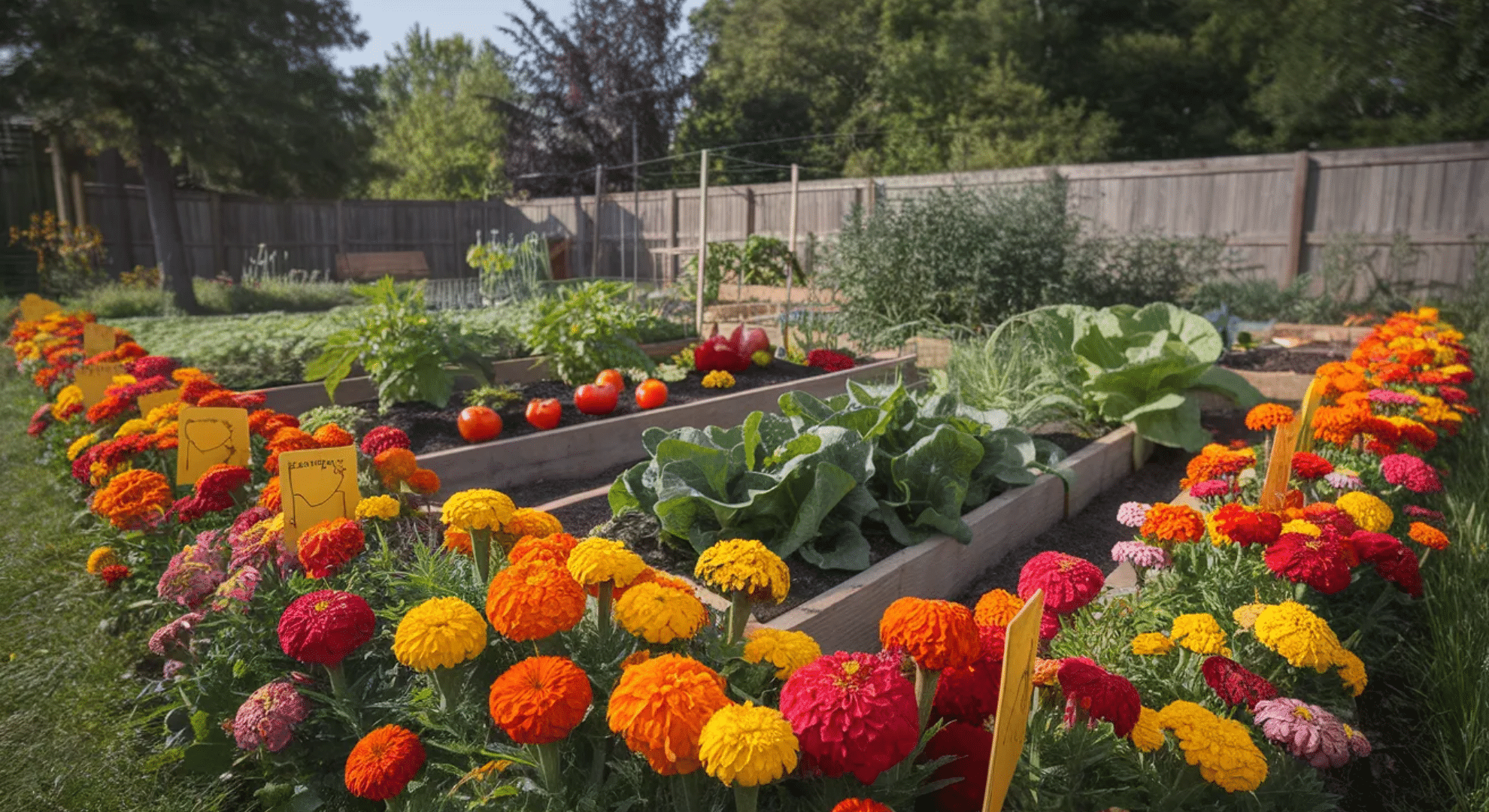 raised beds with flower borders