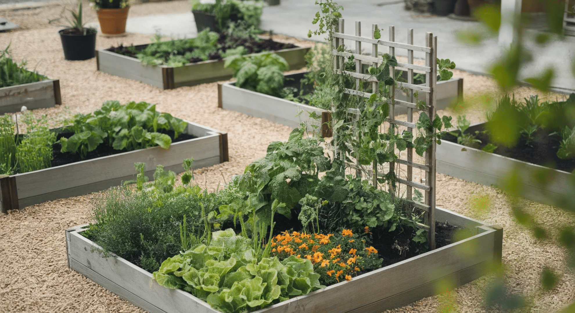 raised beds with pathways