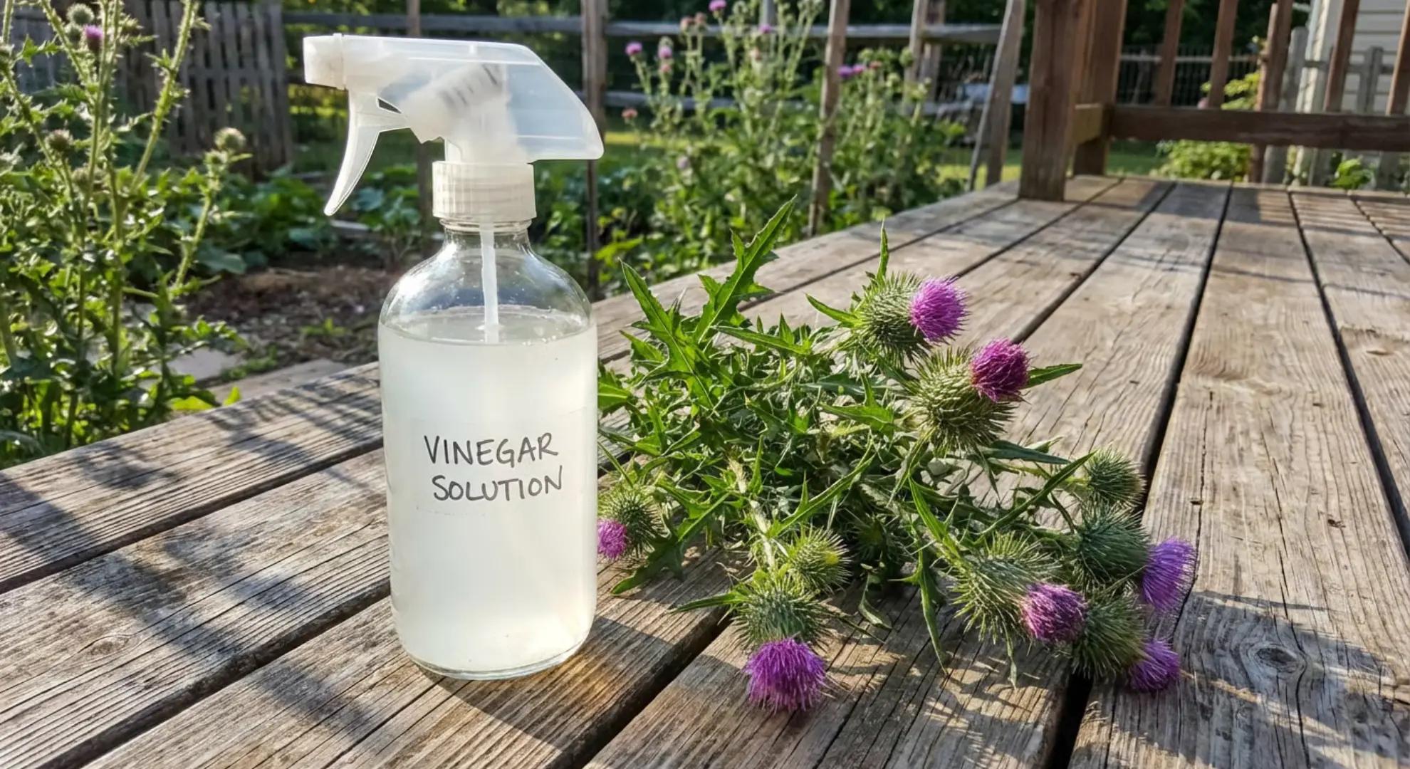 vinegar solution spray bottle for organic thistle weed control
