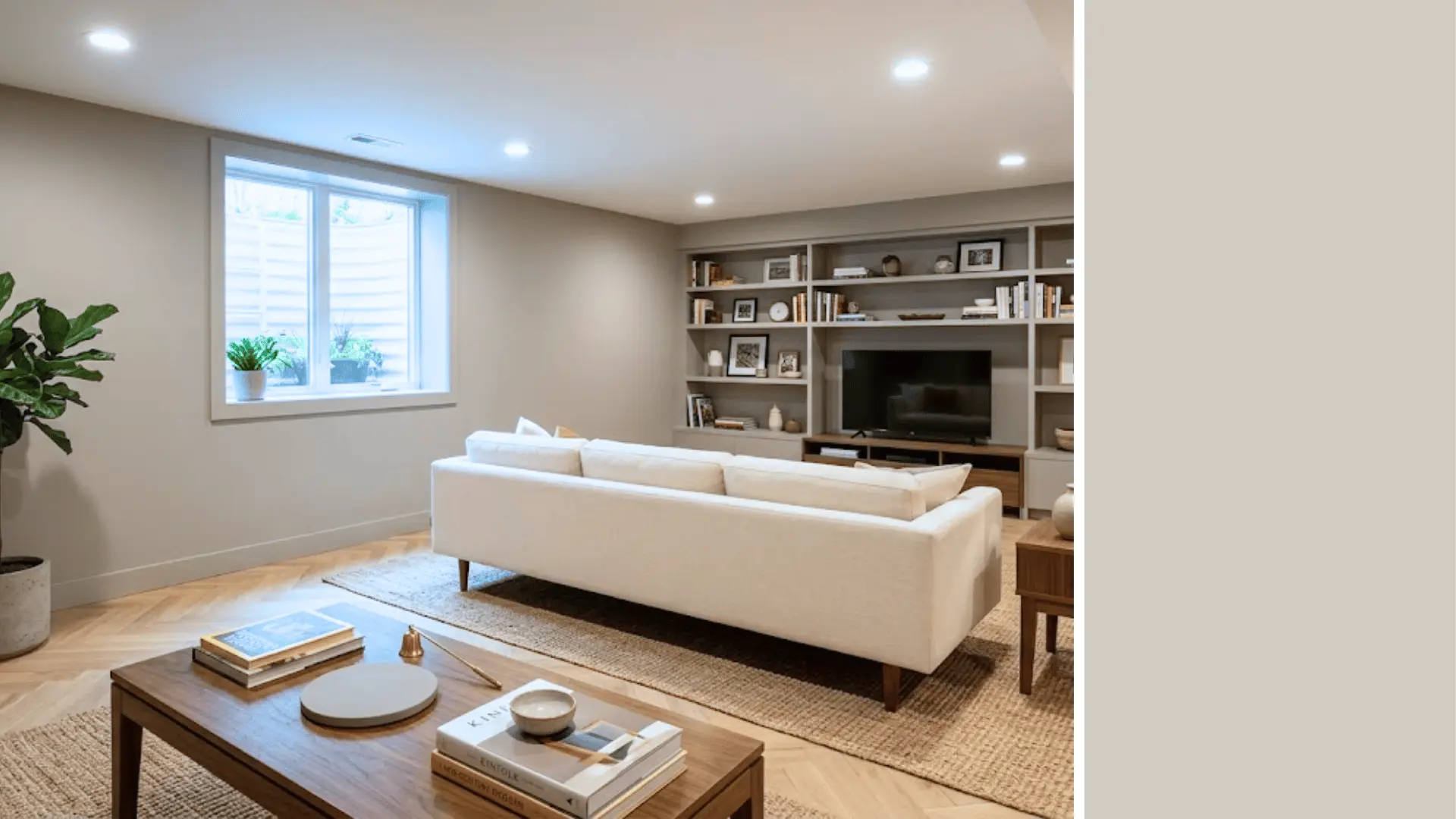 agreeable gray sw 7029 greige basement walls with stone coaster color swatch