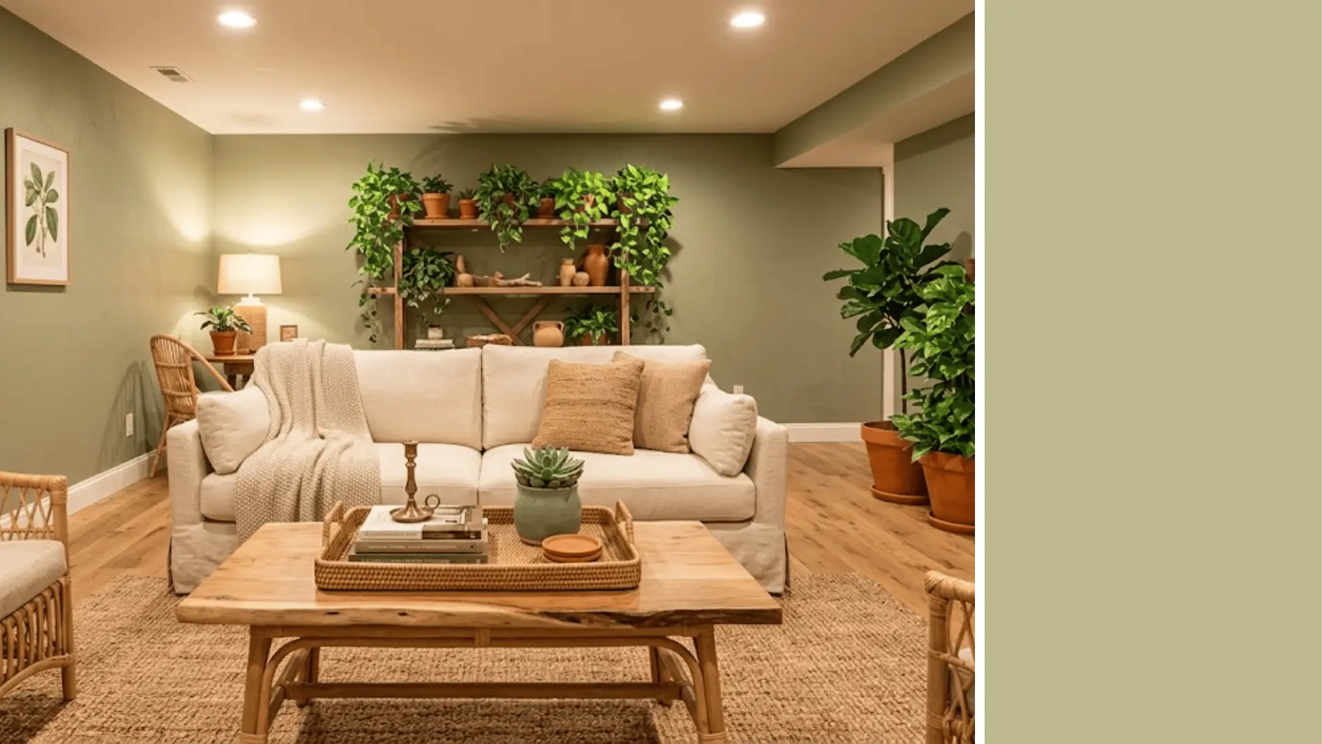 back to nature behr s340-4 muted sage green basement walls with ceramic pot swatch