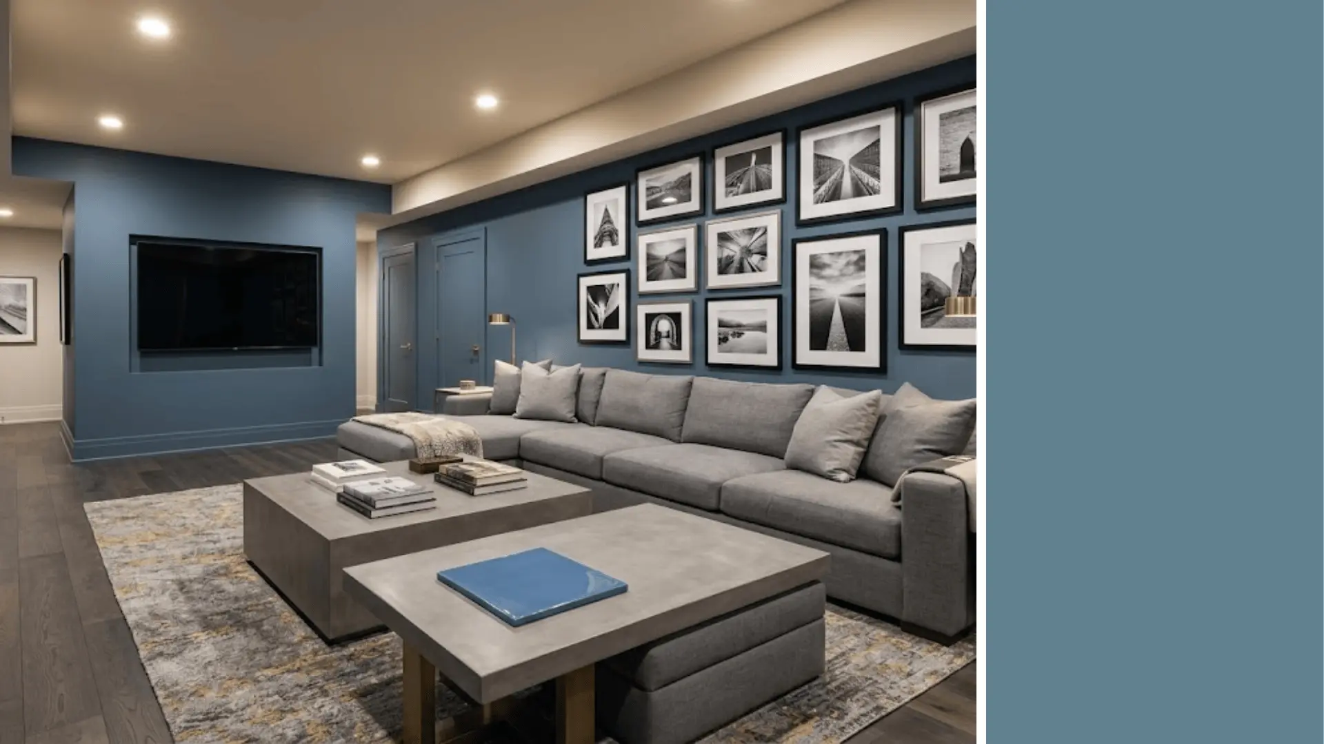 blueprint behr s470-5 muted steel blue basement walls with glazed tile swatch