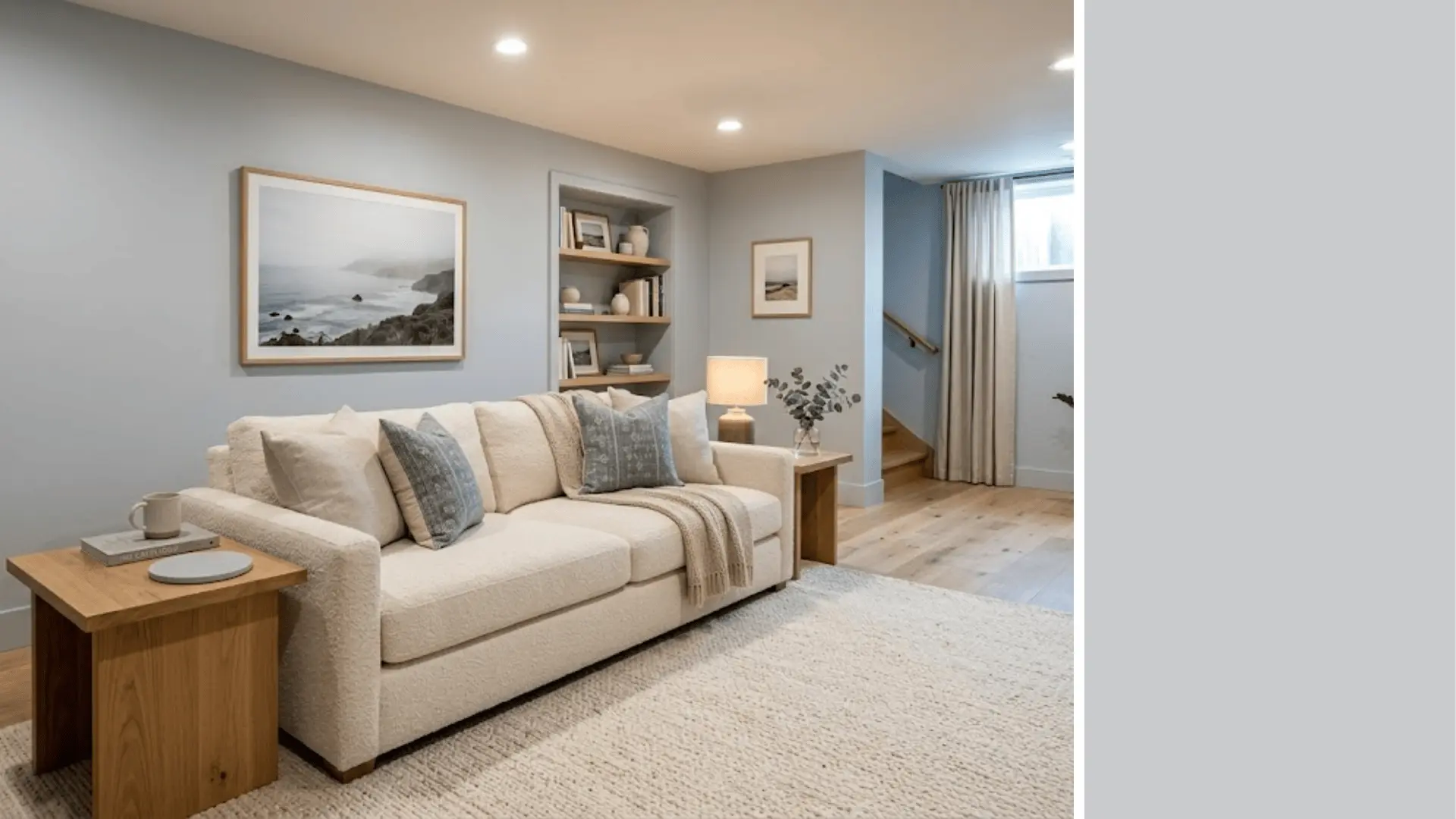 evening shadow sw 7662 soft cool light gray basement walls with porcelain disk swatch