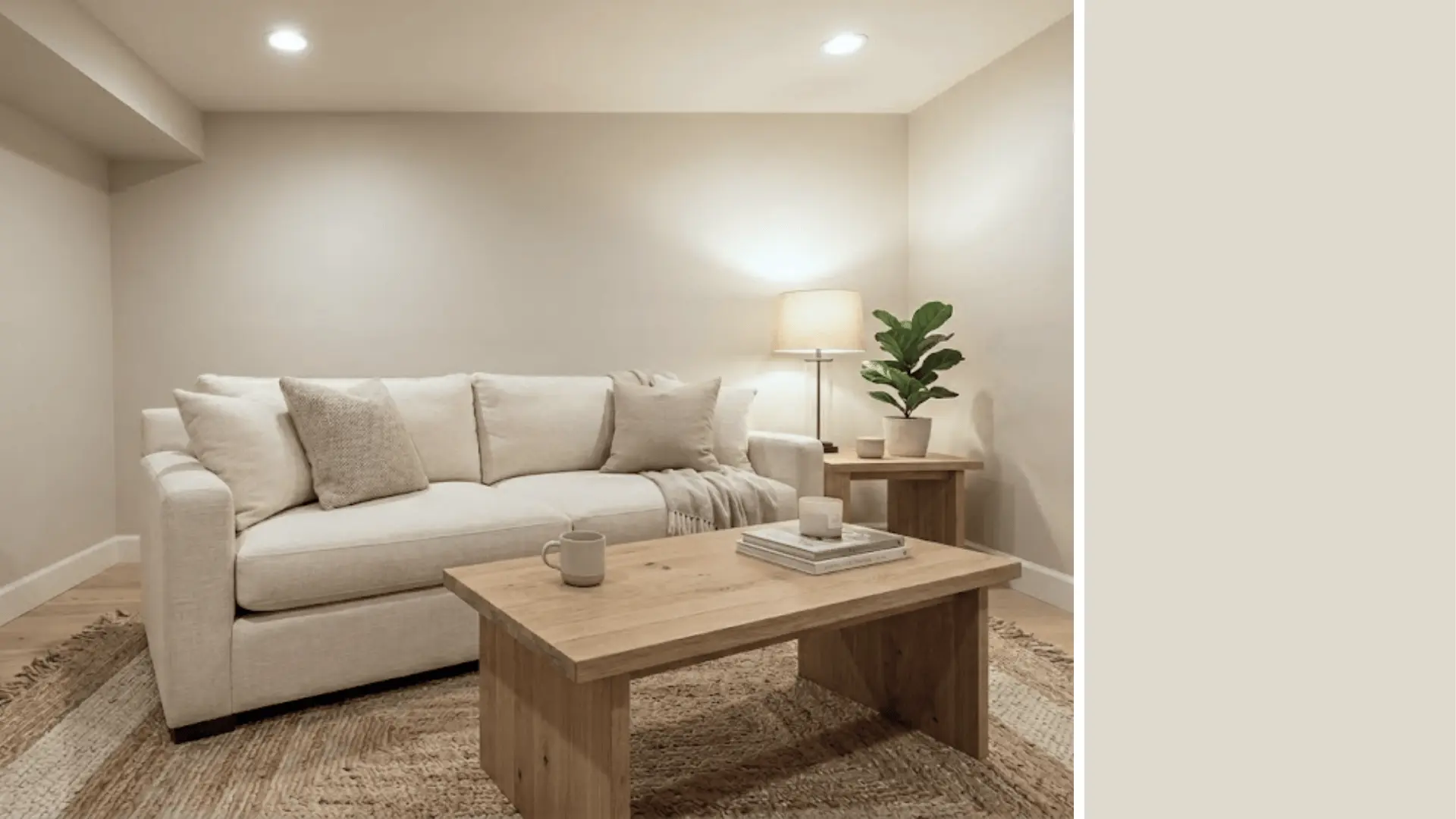 pale oak oc-20 soft taupe-gray basement walls with stoneware mug color swatch (1)