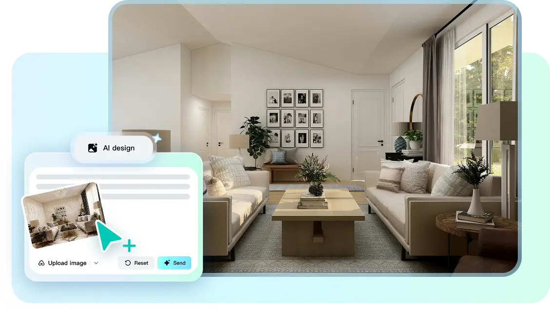 Modern living room with light beige sofas, wooden coffee table, and framed art on wall
