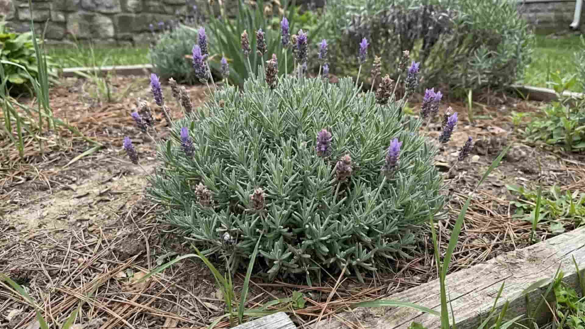 lavenite petite lavender tiny miniature purple mound growing in a sunny garden bed