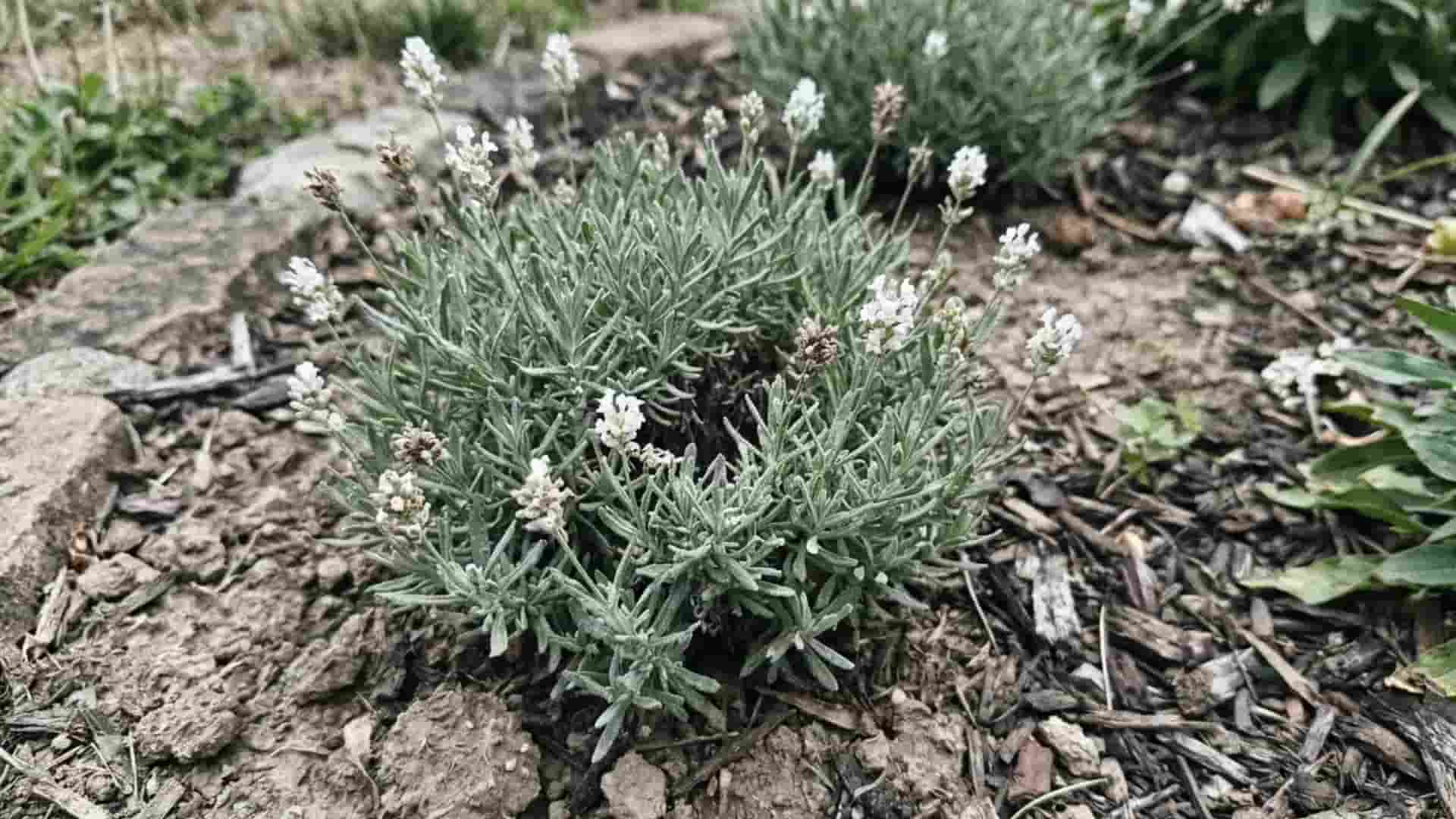 nana alba lavender dwarf white flower clusters growing against grey green foliage