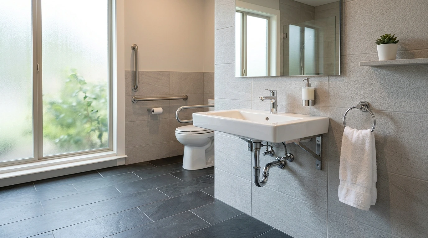 a bathroom featuring a sink, toilet, and a window allowing natural light to enter the space