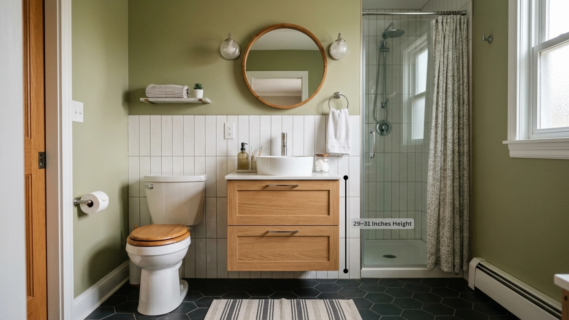 bathroom featuring a toilet, sink, and shower, showcasing a clean and modern design