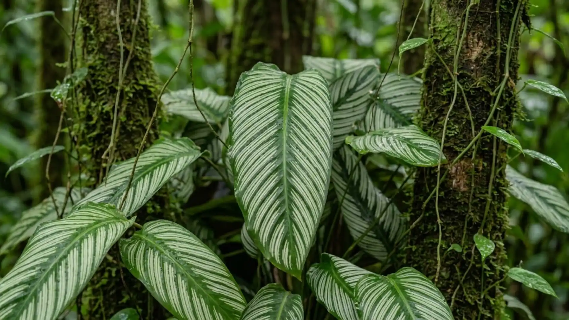 calathea barryi growing on a shaded tropical forest floor