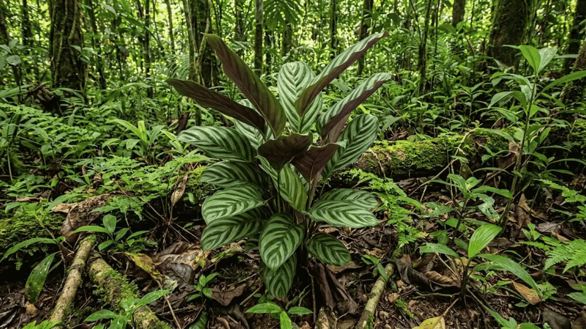 calathea spiralis with twisting leaf growth in tropical forest