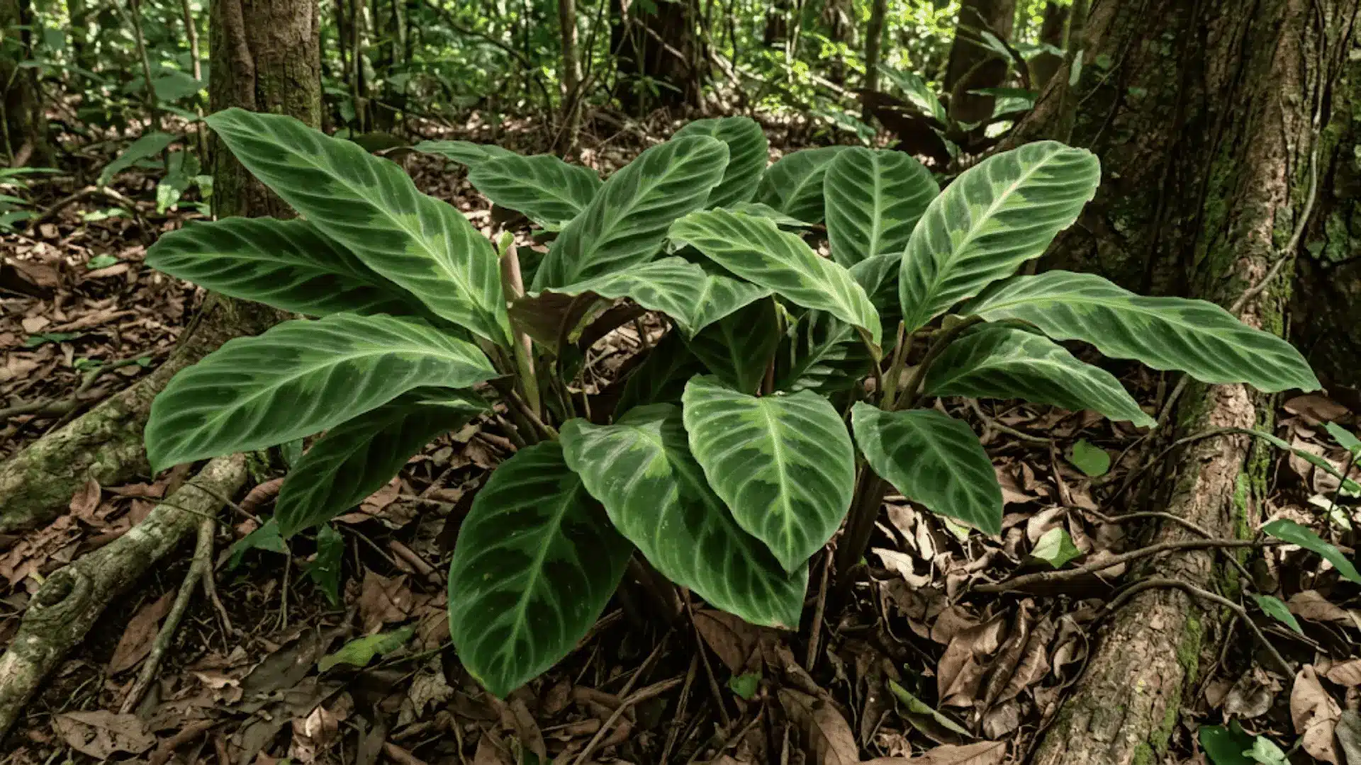 calathea velutinifolia with soft textured leaves in tropical shade