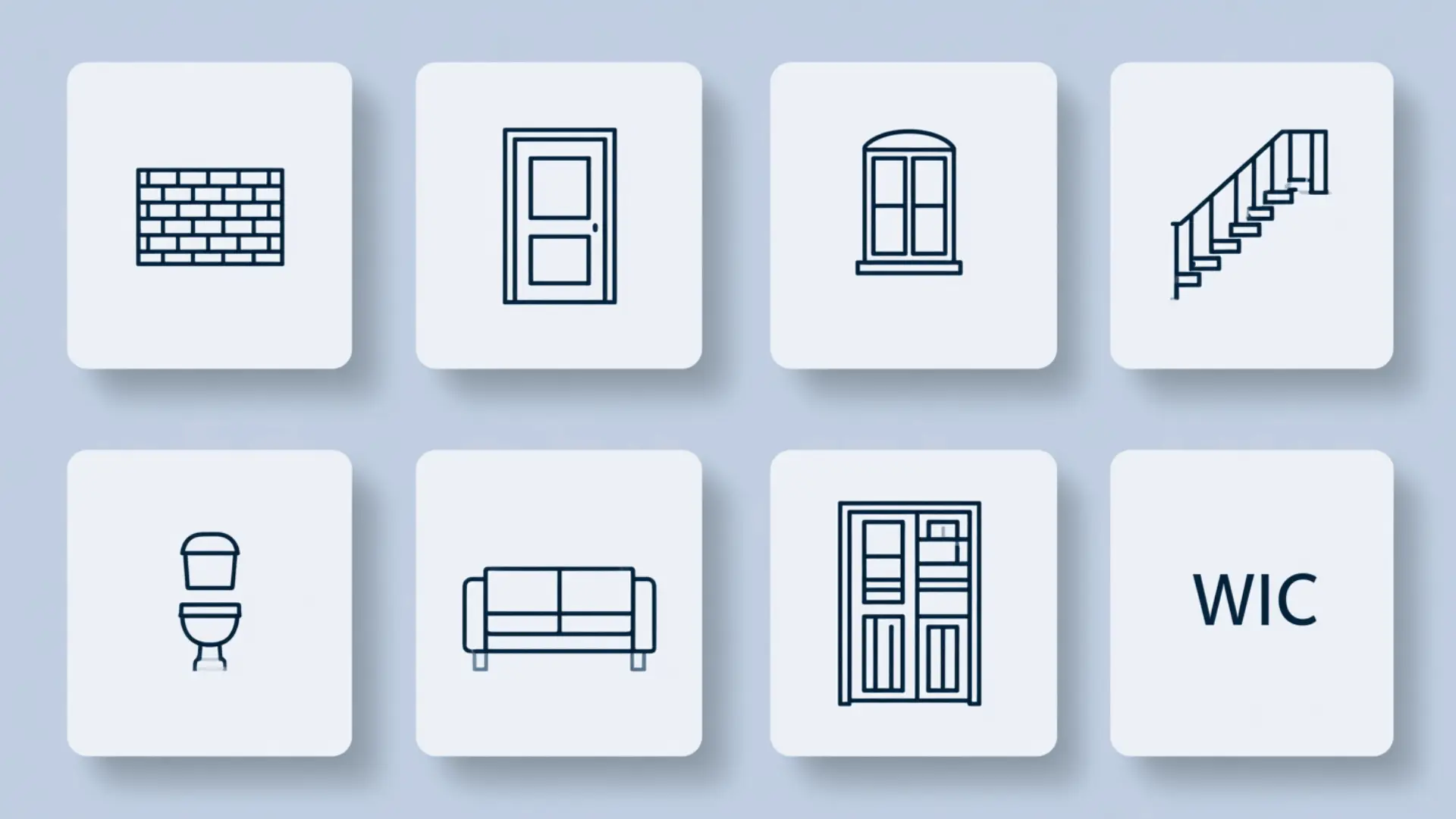 floor plan symbols showing wall door window staircase toilet sofa and closet icons with wic label