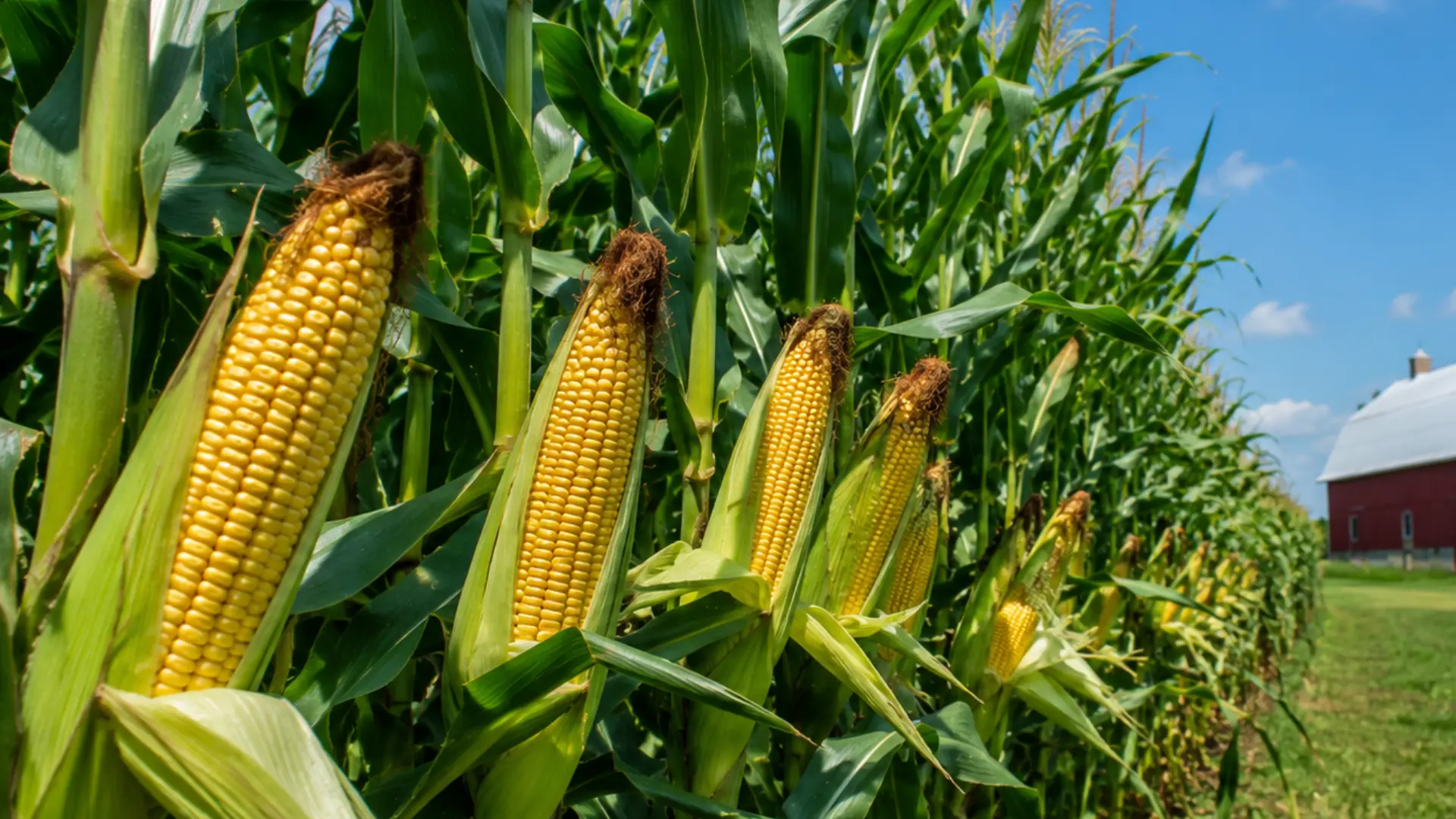 fresh american sweet corn with golden kernels and green husks arranged on a rustic wooden table