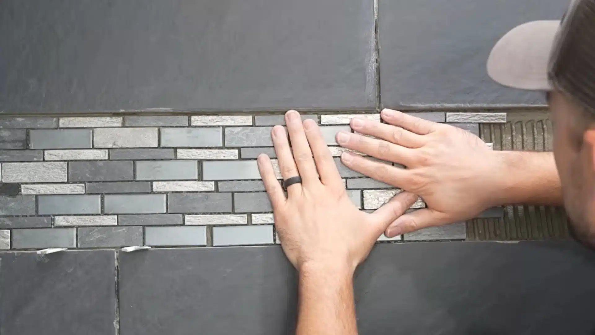 install the mosaic accent strip and bullnose trim