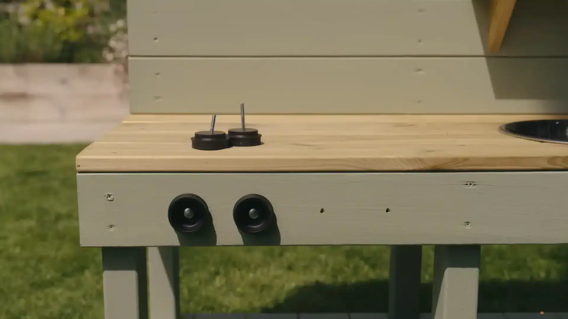 mud kitchen worktop with stove knob dials and sink cutout ready for finishing touches