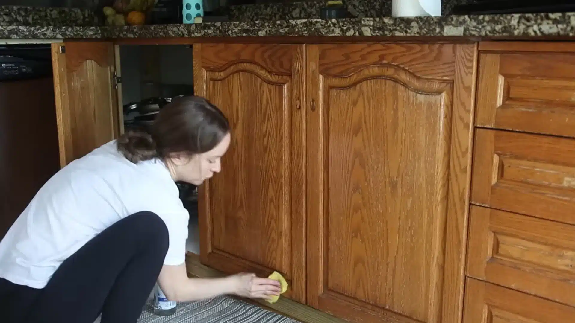 remove the hardware and clean the cabinets