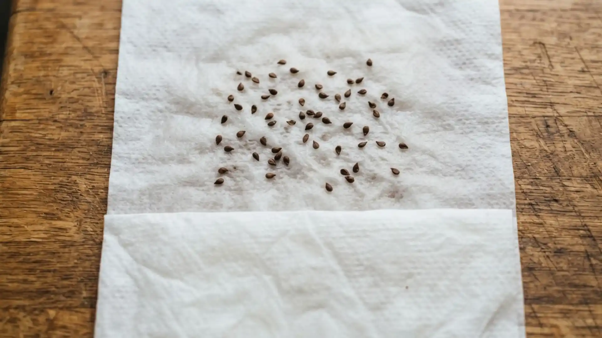 seeds spread across a damp paper towel before folding for cold stratification