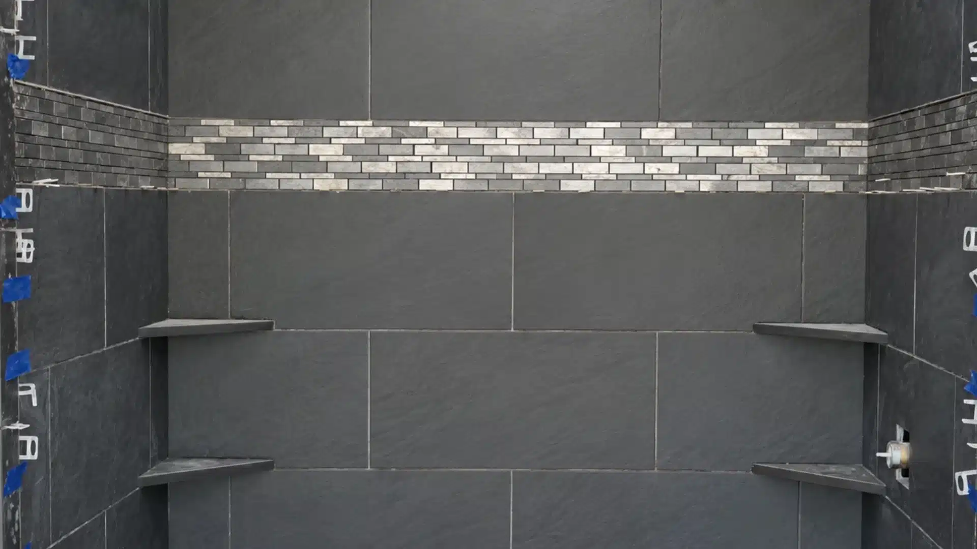 tile to the ceiling and prepare for grout and caulk