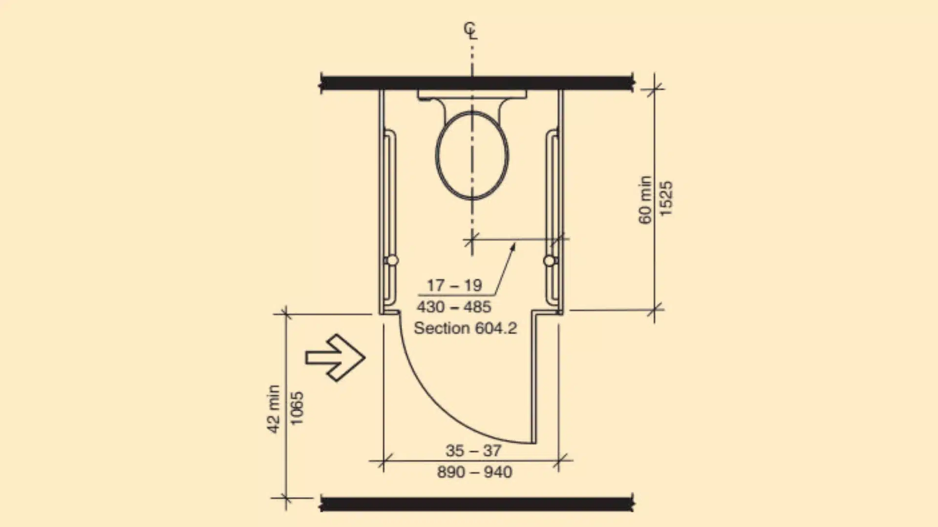 ada ambulatory stall clearance and grab bar diagram