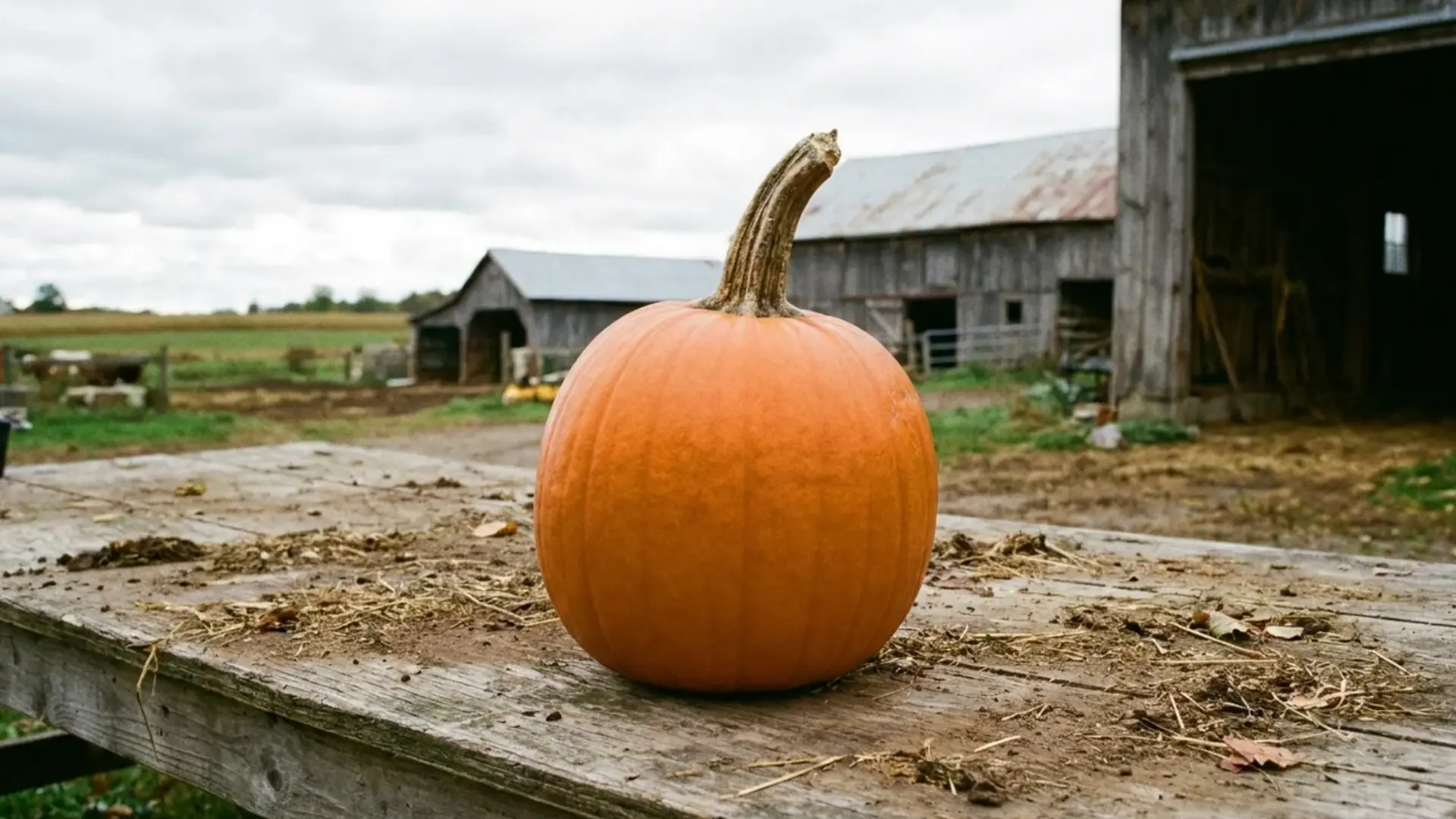 medium large smooth orange aspen pumpkin on table
