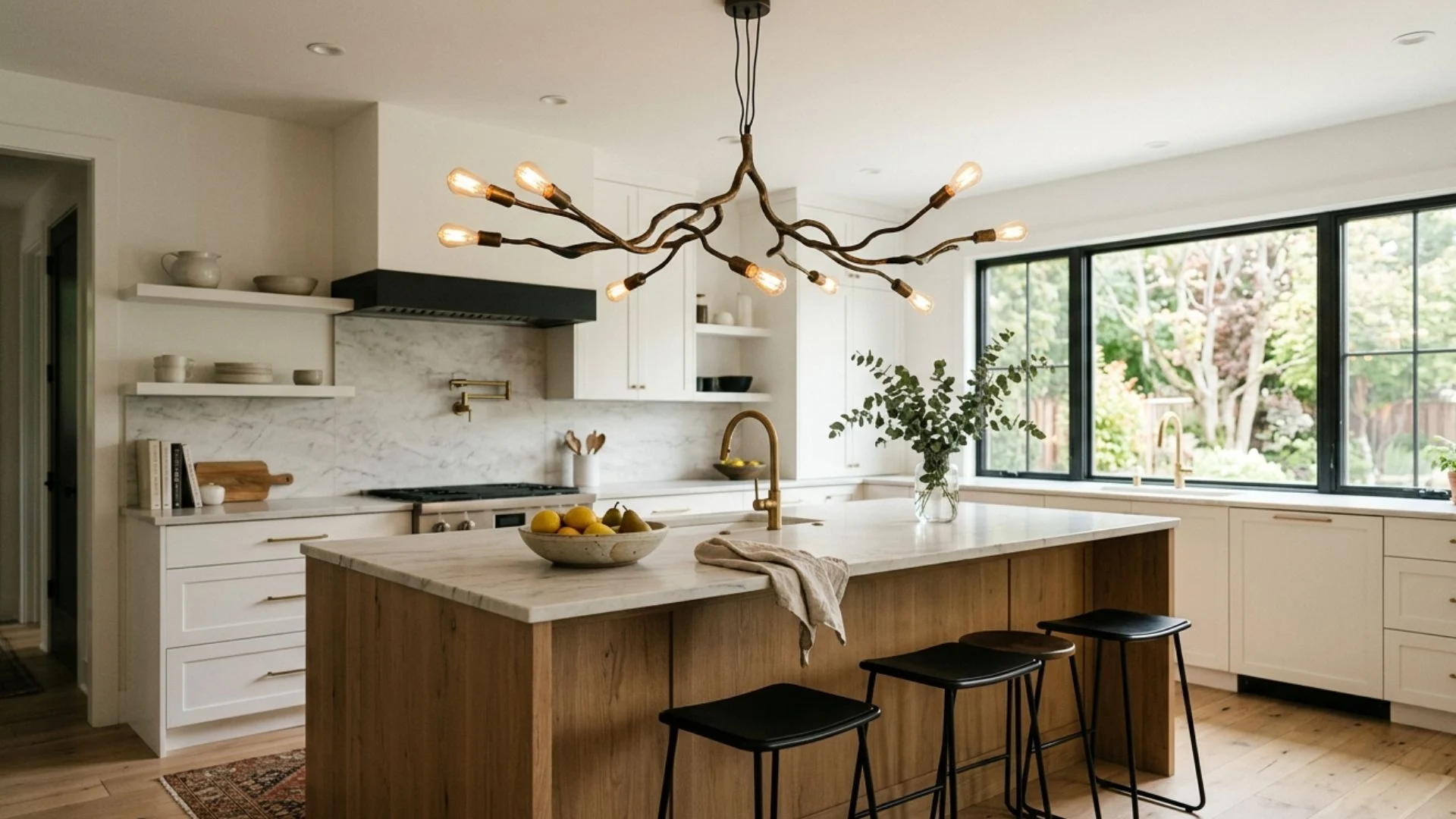 feature a sculptural branch chandelier