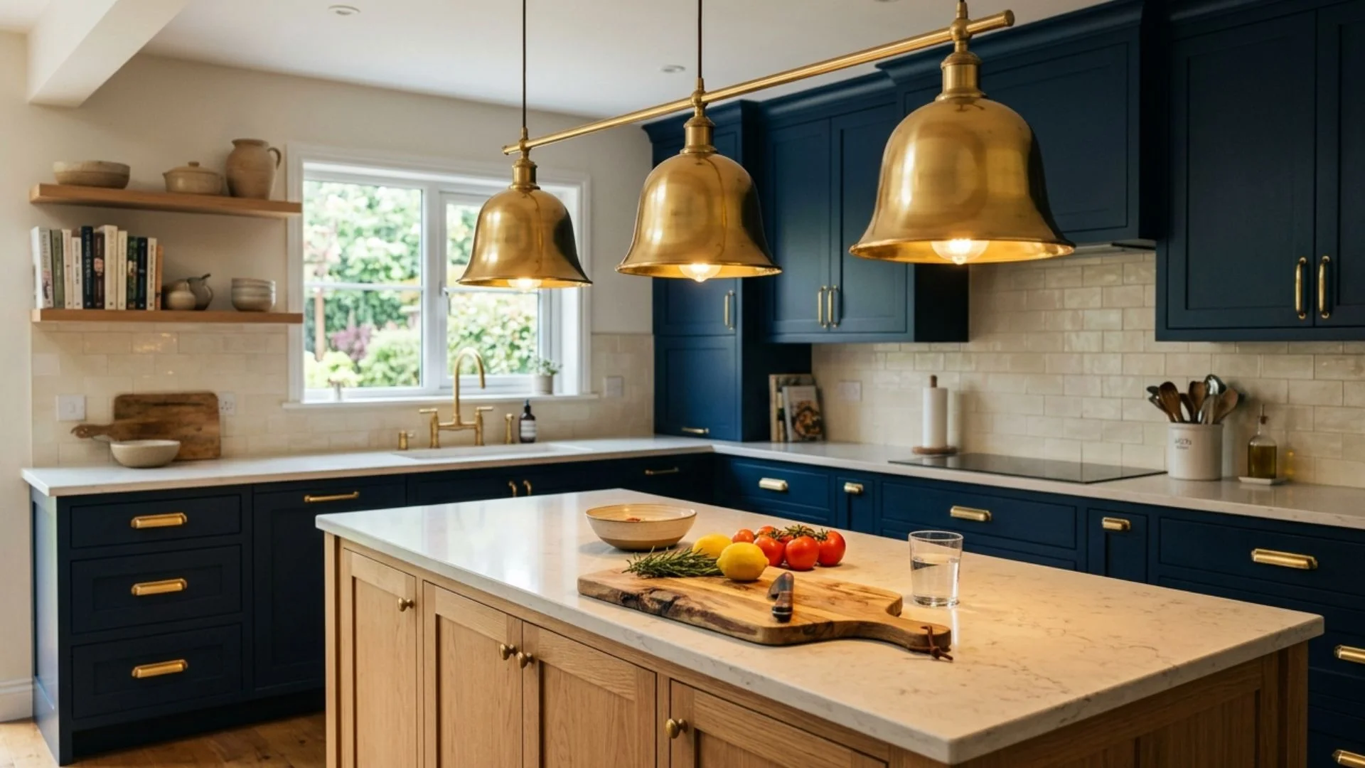 use polished brass bell pendants