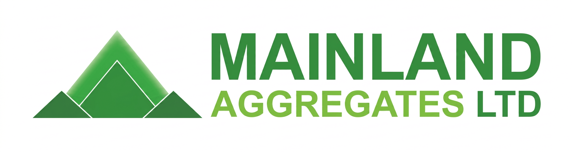 Green geometric mountain logo with the text "Mainland Aggregates Ltd" in bold green lettering