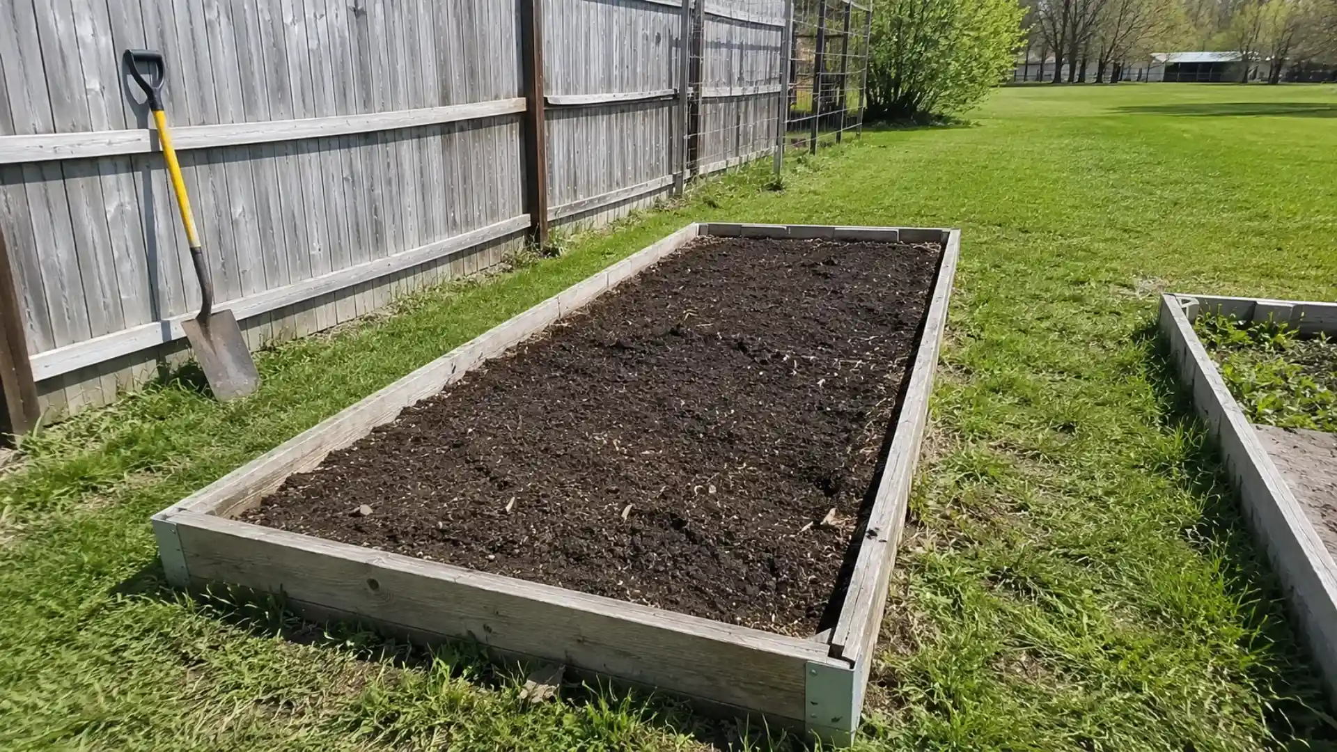 sunny backyard garden bed chosen for planting sunflowers with full daylight exposure