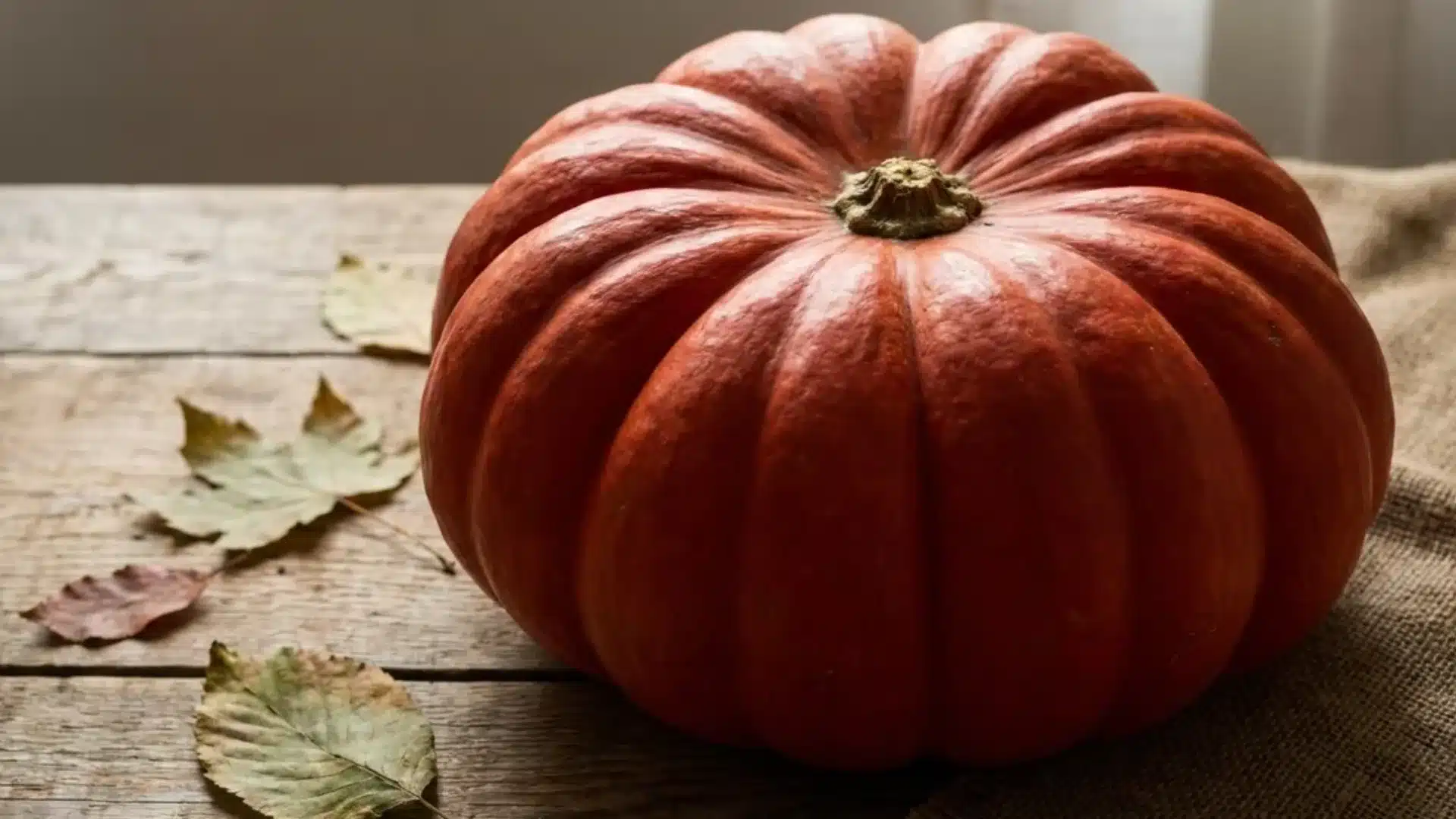 flattened red orange cinderella pumpkin with ribbing