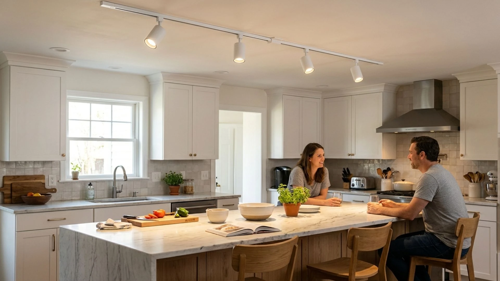 mount adjustable track lighting above the island