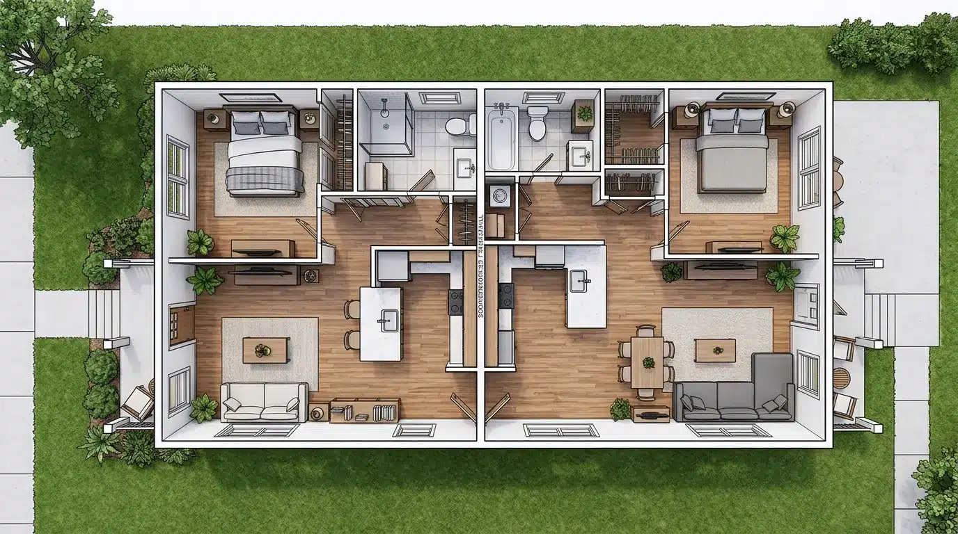 floor plan of a two-bedroom apartment, showing room layout, dimensions, and placement of doors and windows