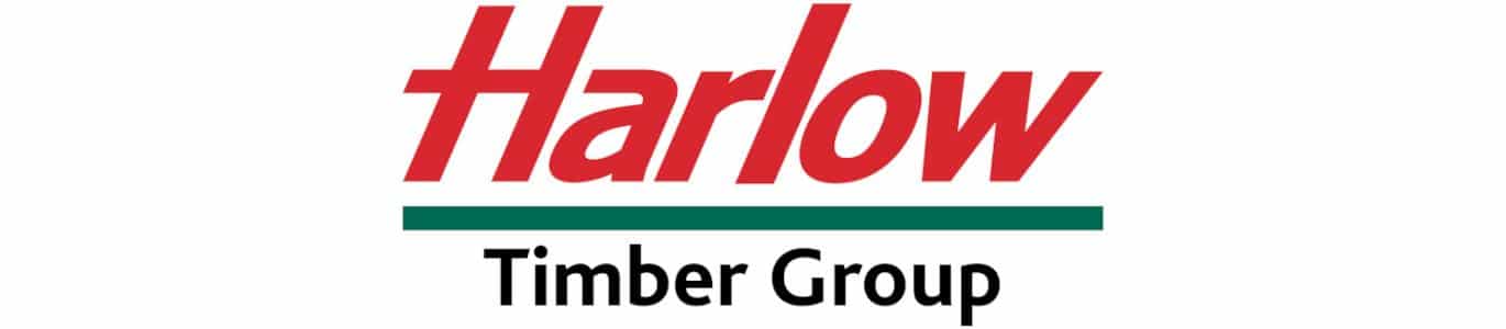 Harlow Timber Group logo with red text and green underline against white background