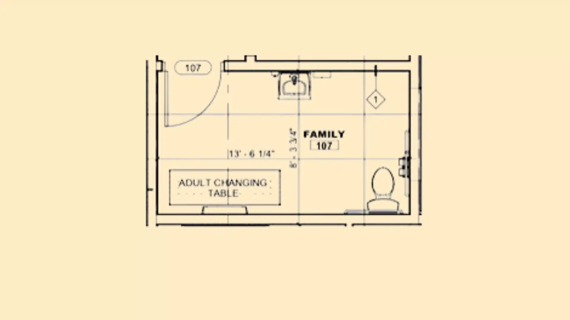 ada family restroom layout with adult changing table