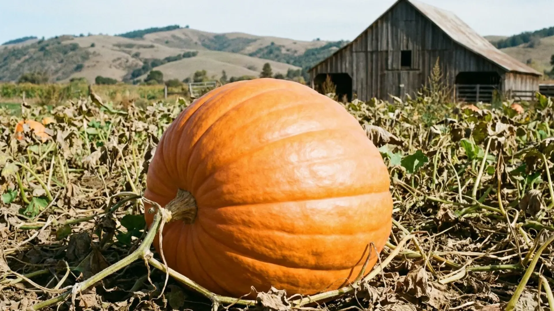 large uniform gladiator pumpkin in a farm setting