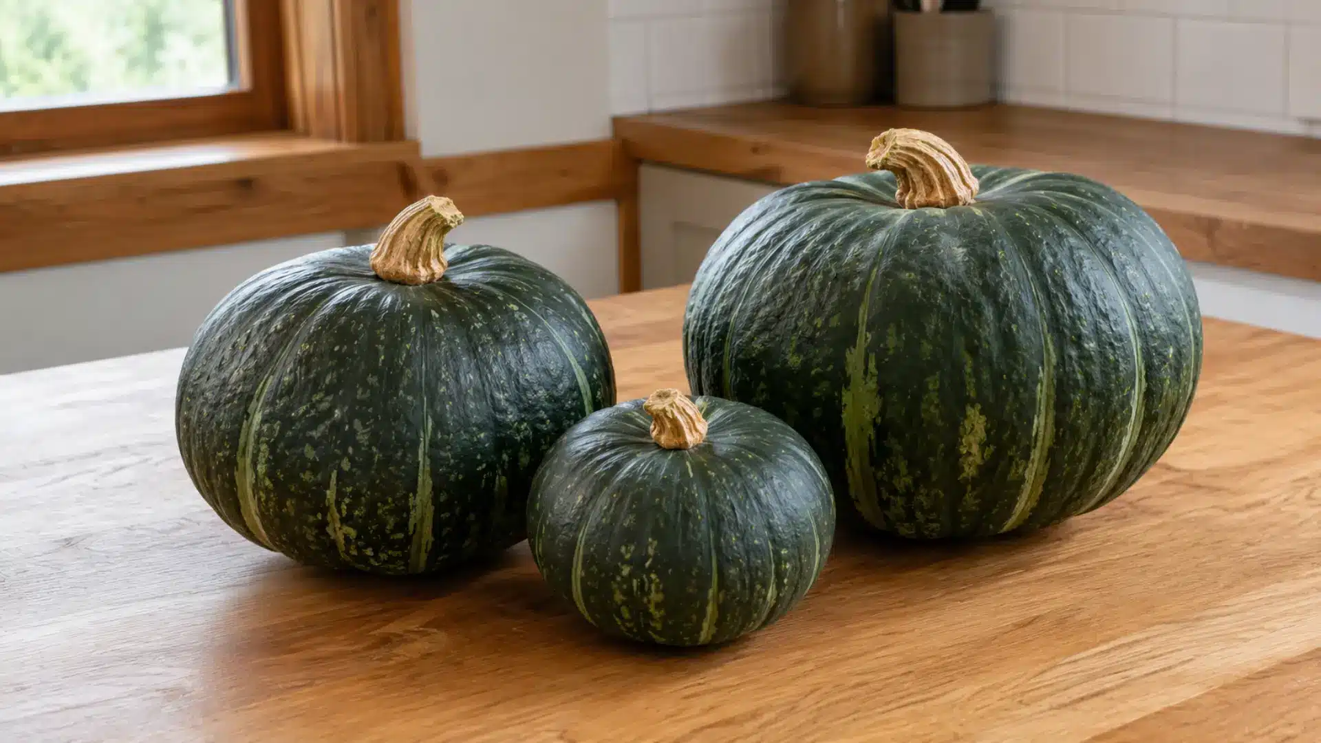 kabocha squash on a kitchen counter