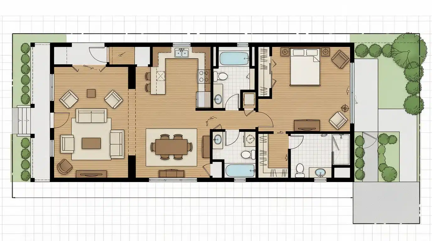 floor plan of a two-bedroom apartment, showing room layout, dimensions, and placement of doors and windows