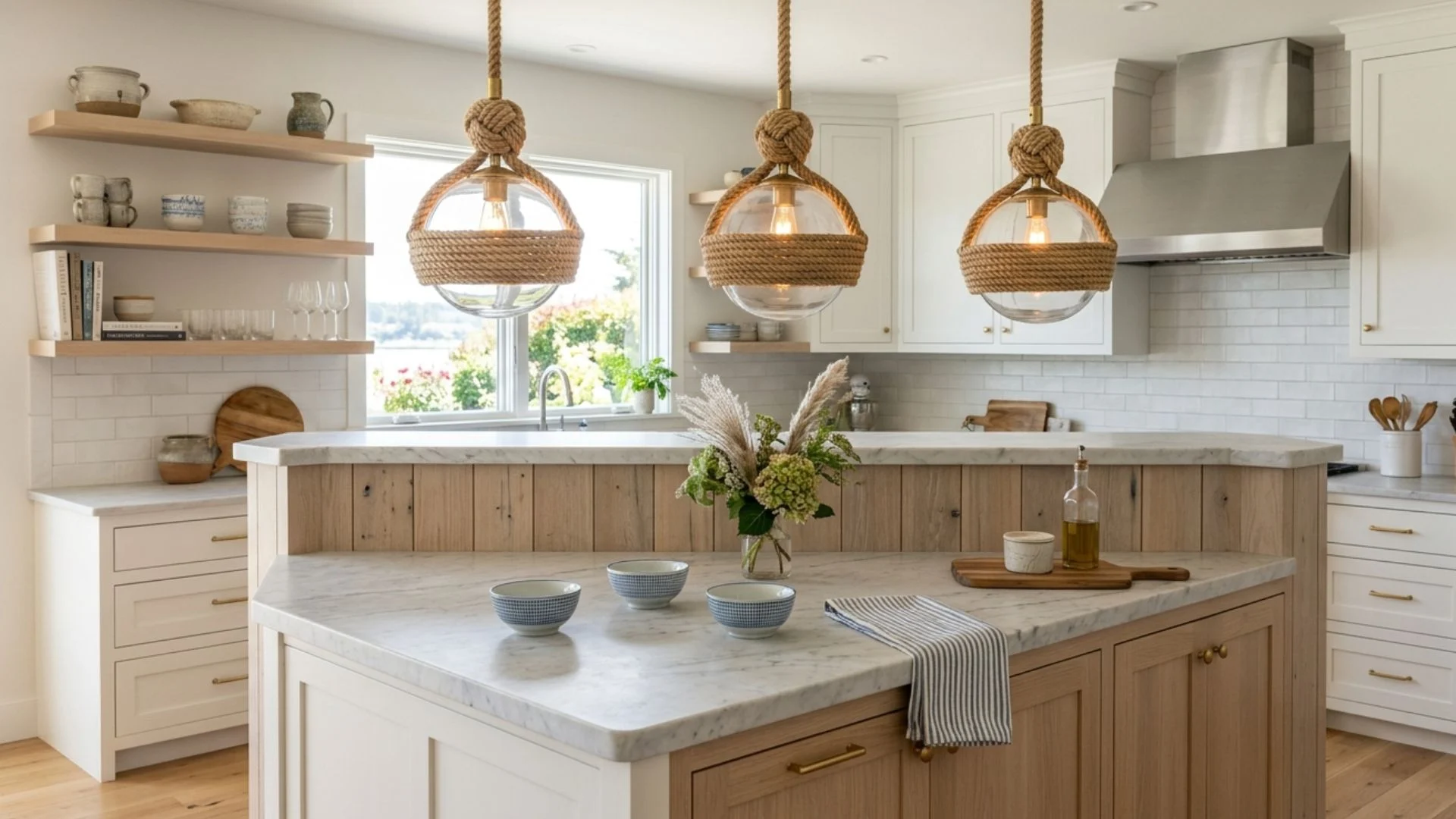 add coastal style with rope pendants