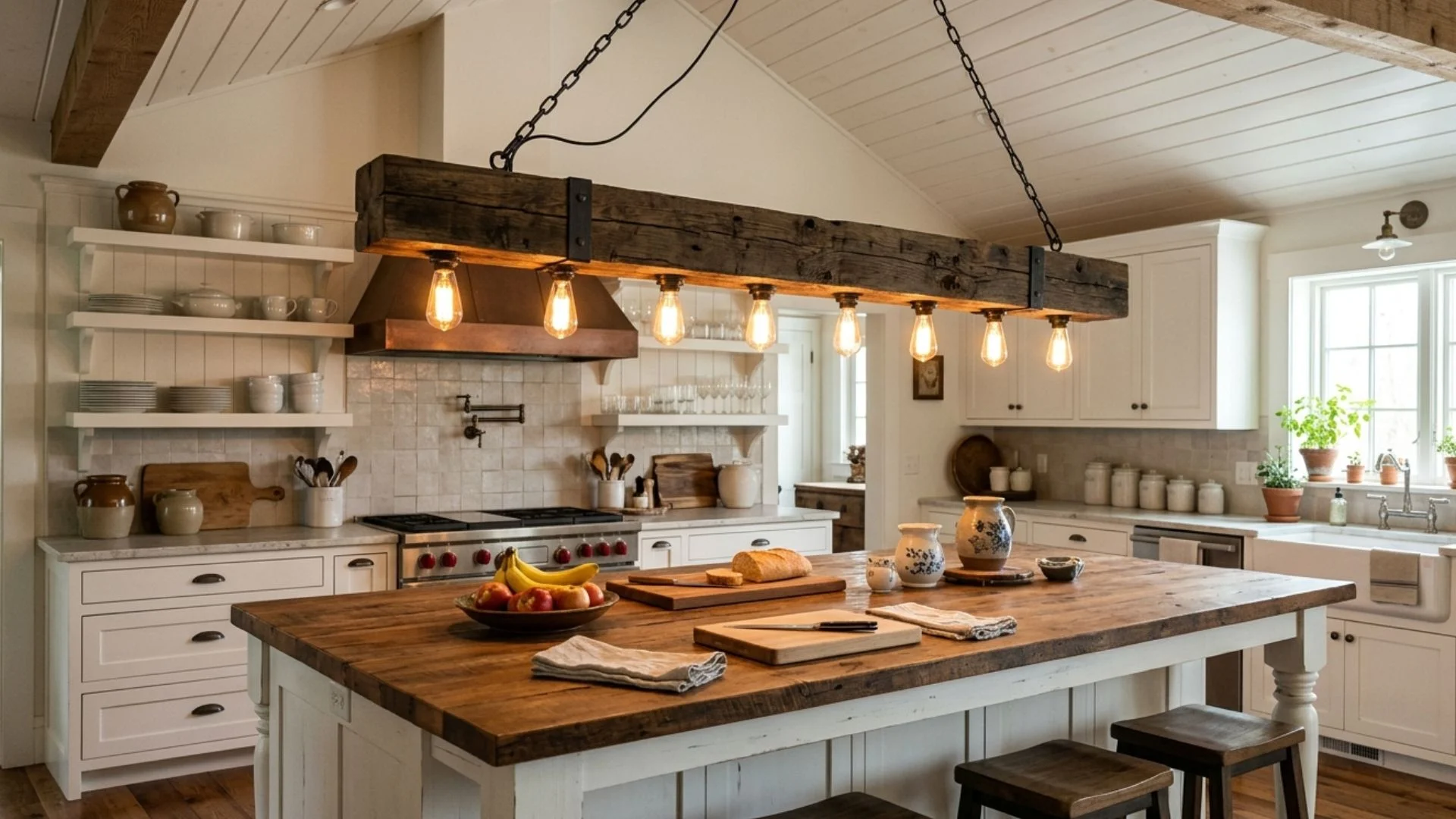 install a rustic wood beam chendelier