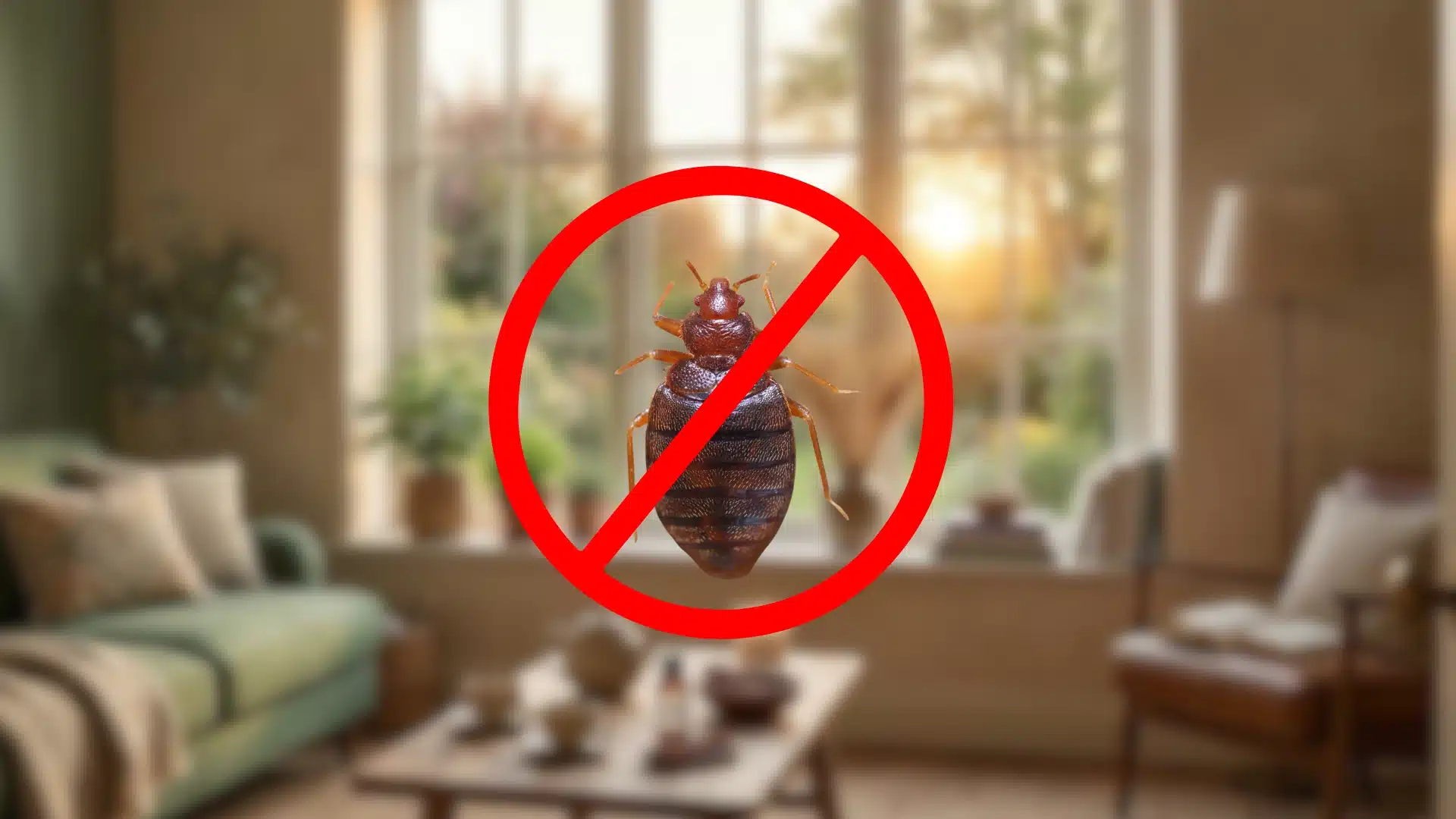 bed bug prevention symbol showing pest control protection in a modern home setting