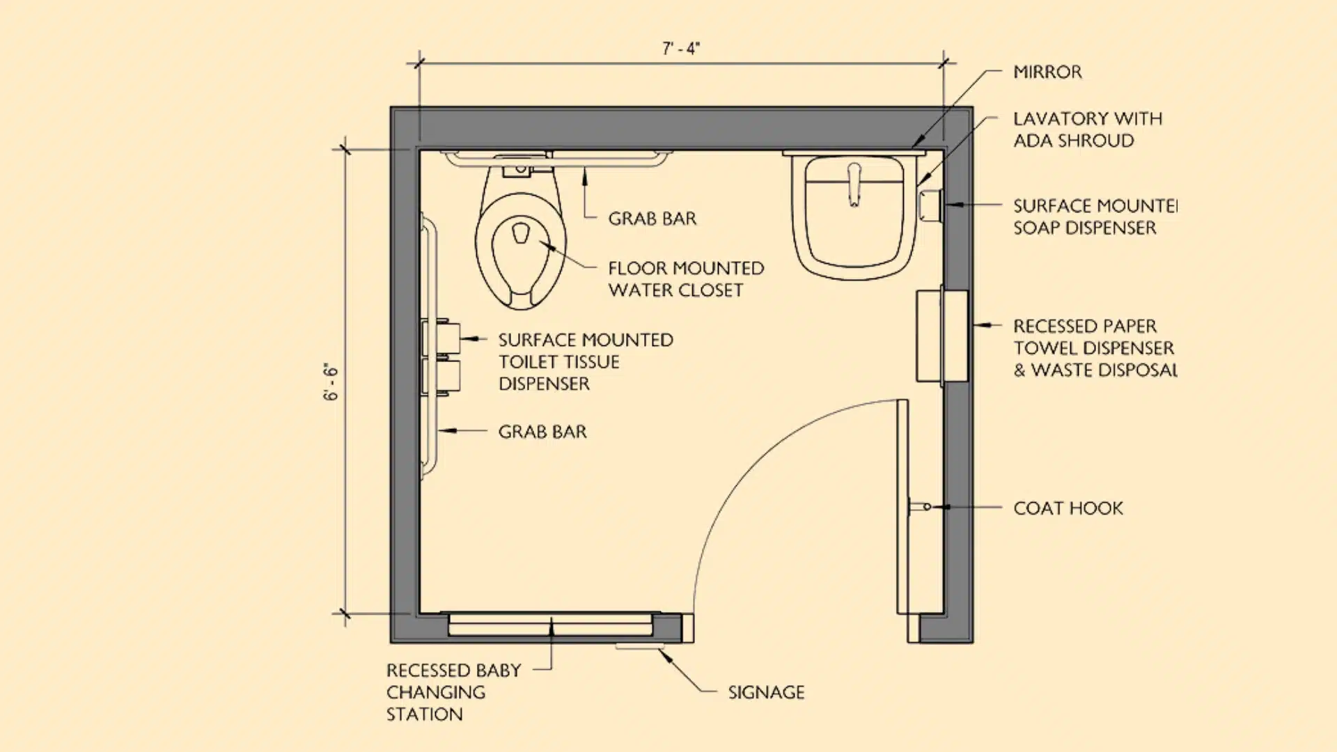 ada single-user commercial restroom floor plan