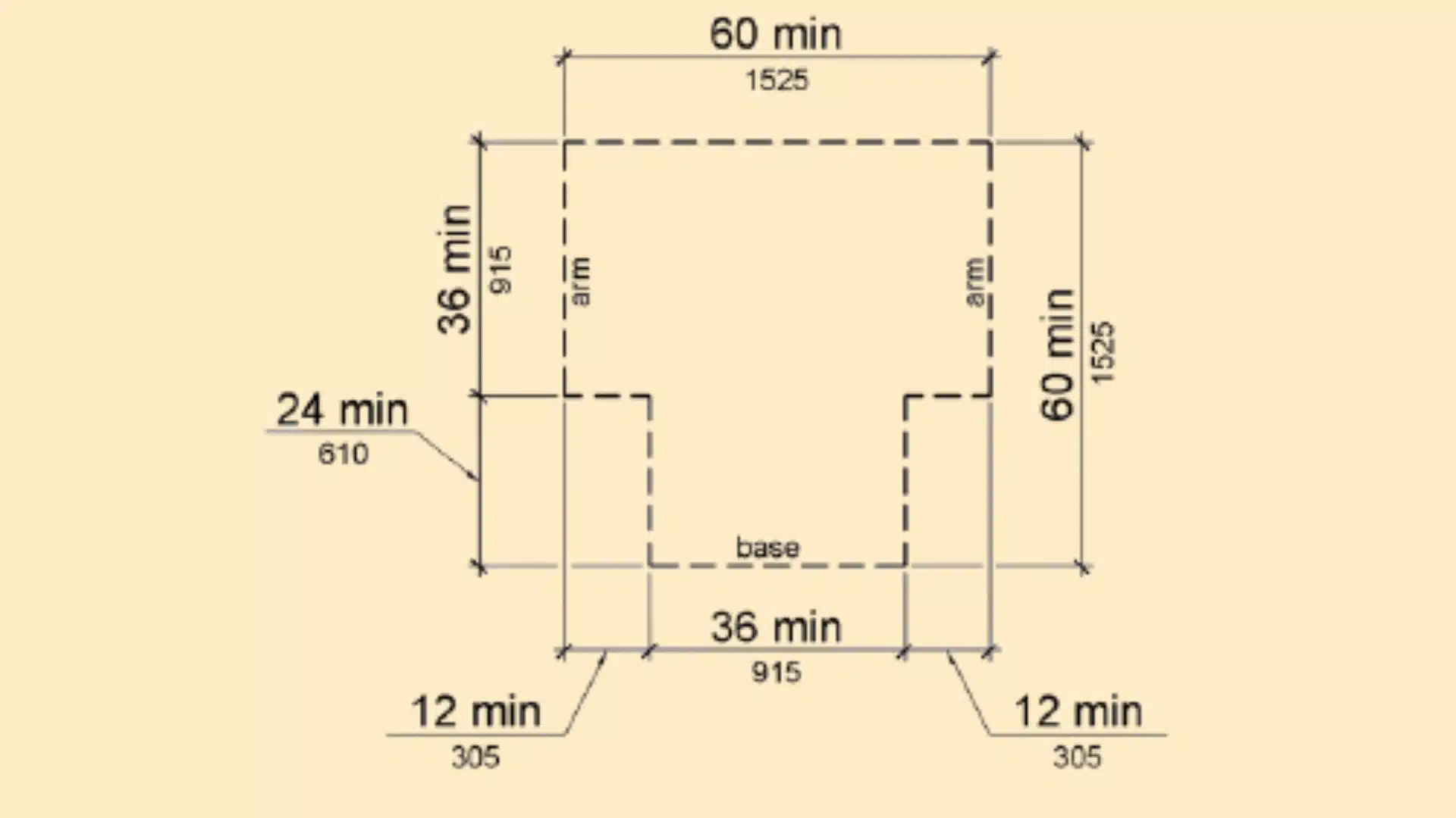 ada t-shaped turning space diagram with arm dimensions