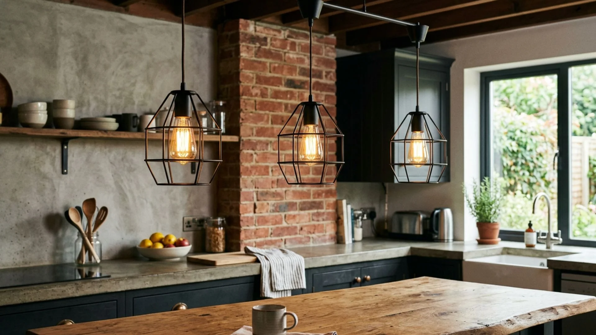 try industrial cage pendant lights